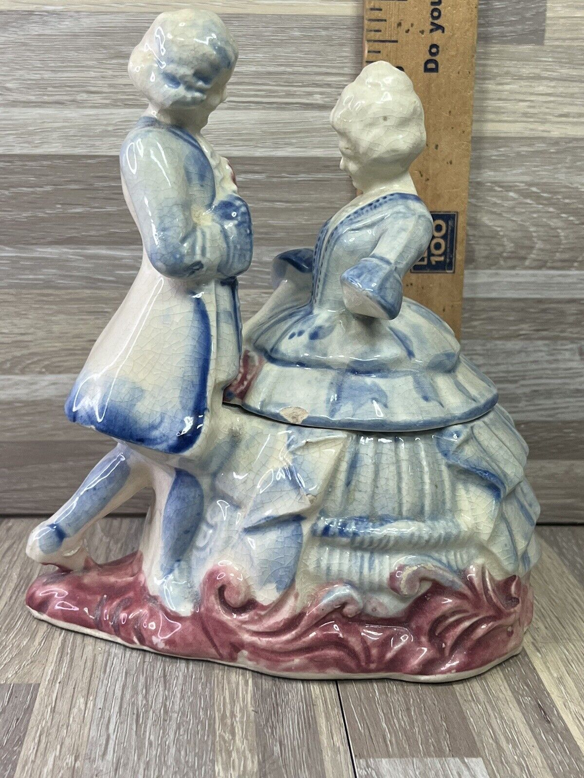 Vintage Porcelain Powder Box -Victorian Courting Couple, Preowned