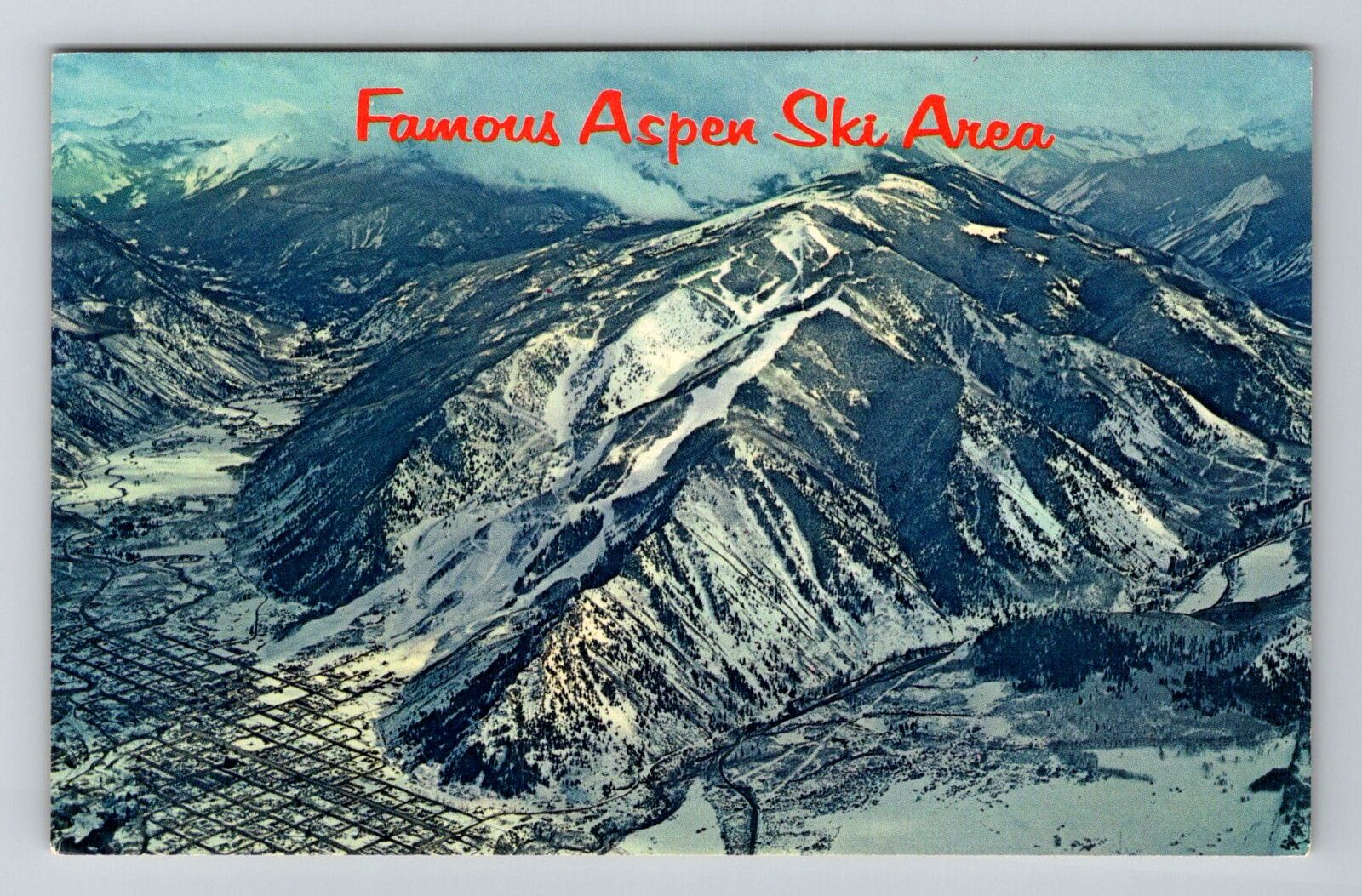 Aspen CO-Colorado, Aerial View in Winter, Aspen Ski Area, Vintage Postcard