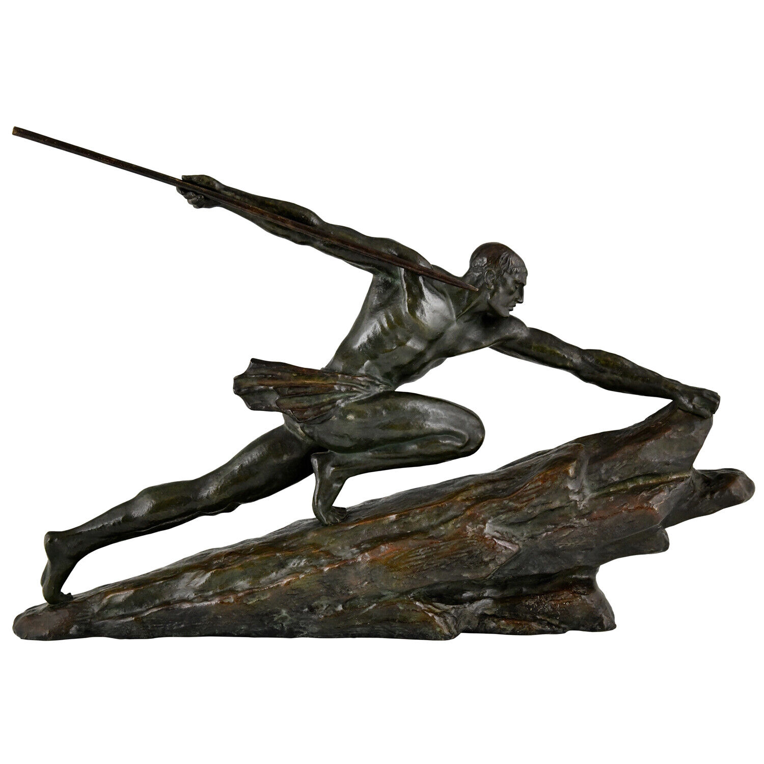 Art Deco bronze sculpture athlete with spear Pierre Le Faguays