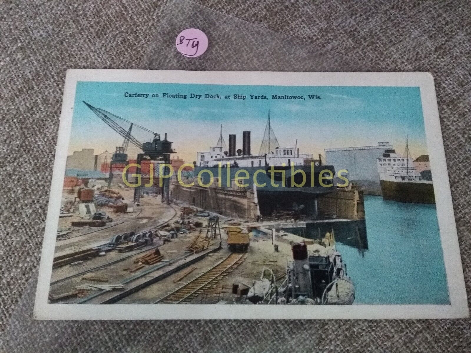 PBTY Train or Station Postcard Railroad RR CARFERRY ON FLOATING DRY DOCK