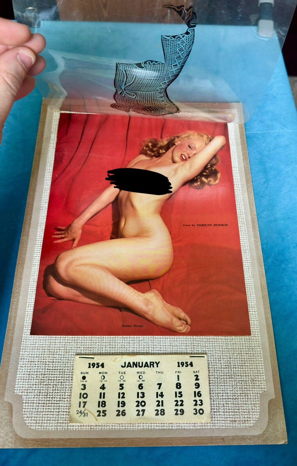 Marilyn Monroe Golden Dreams w/ Overlay Negligee Pull-away Calendar VTG 1954