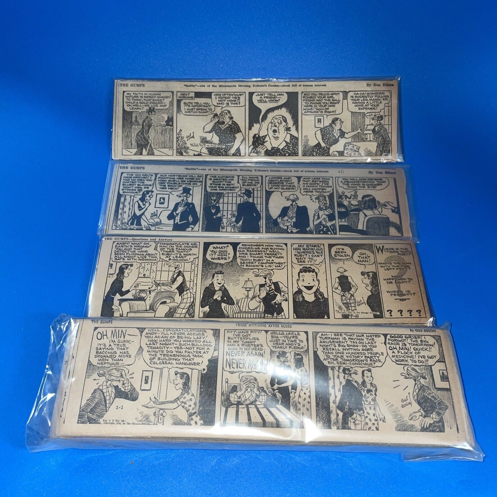 1942 The Gumps Comic Strip Near Complete Approx 10x3” Extra June Lot Of 4 MRG10