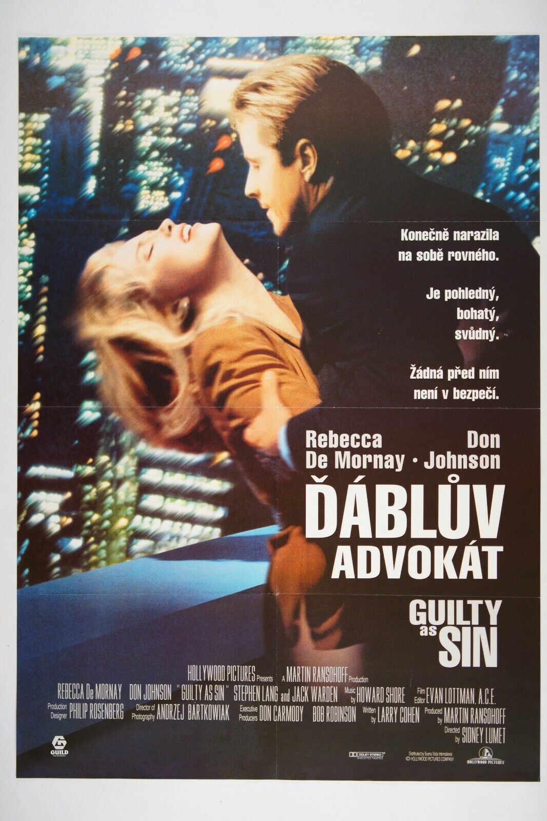 GUILTY AS SIN 23x33 Orig. Czech movie poster 1997 REBECCA DE MORNAY, DON JOHNSON