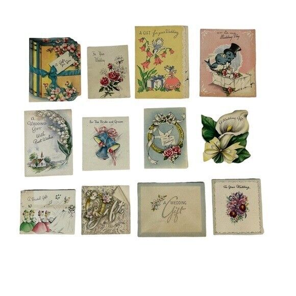 12 vintage wedding shower/anniversary paper greeting cards ephemera Hallmark