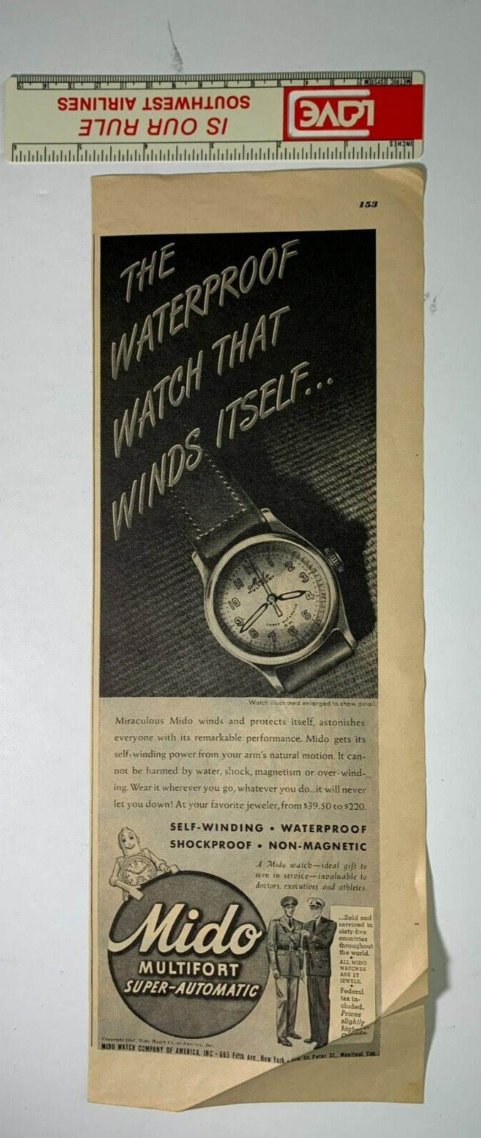 Mido Watch Company Print Ad Esquire Magazine July 1943 5\