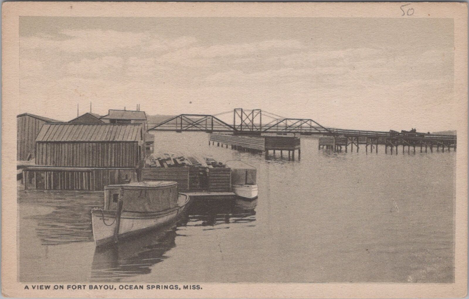 Fort Bayou, Ocean Springs Mississippi Unposted Postcard
