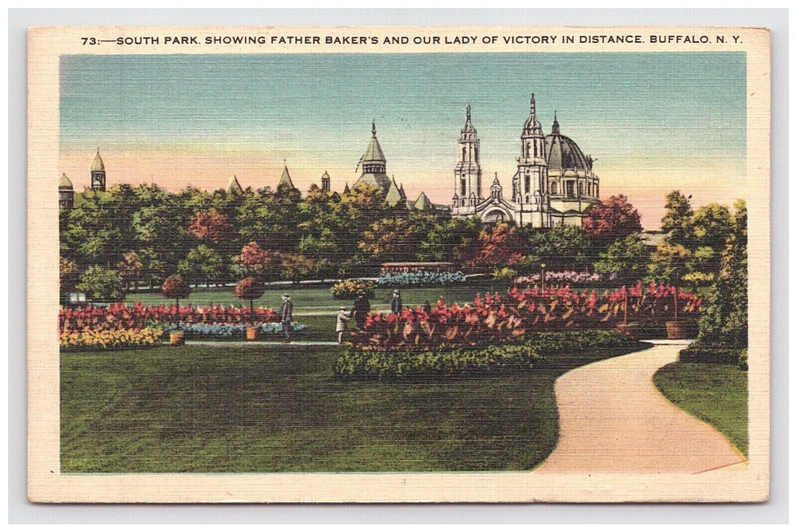 Postcard NY 1942 South Park People Flowers Church Street View Albany New York