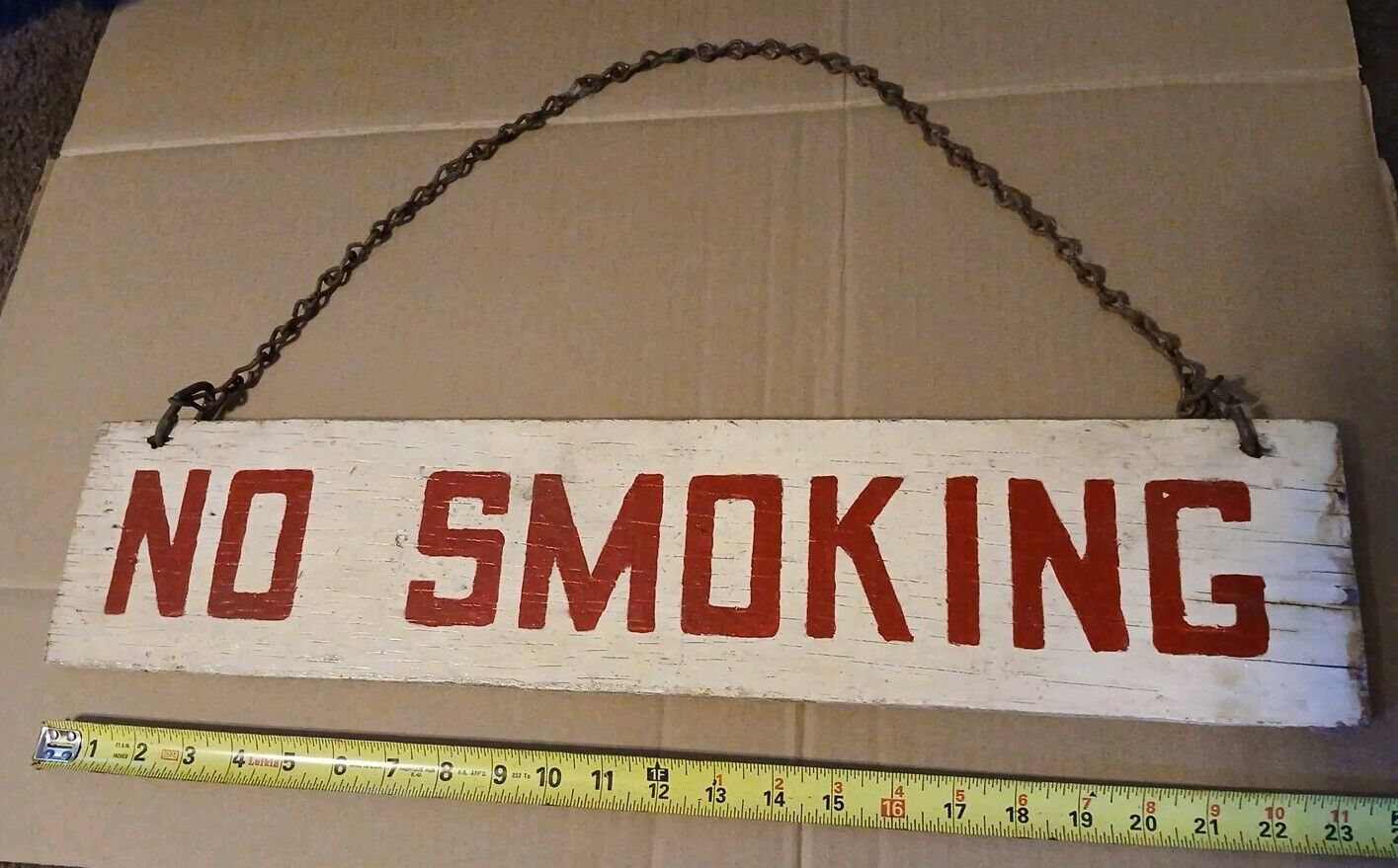 Double Sided Old Vintage Wood Sign NO SMOKING W chain 