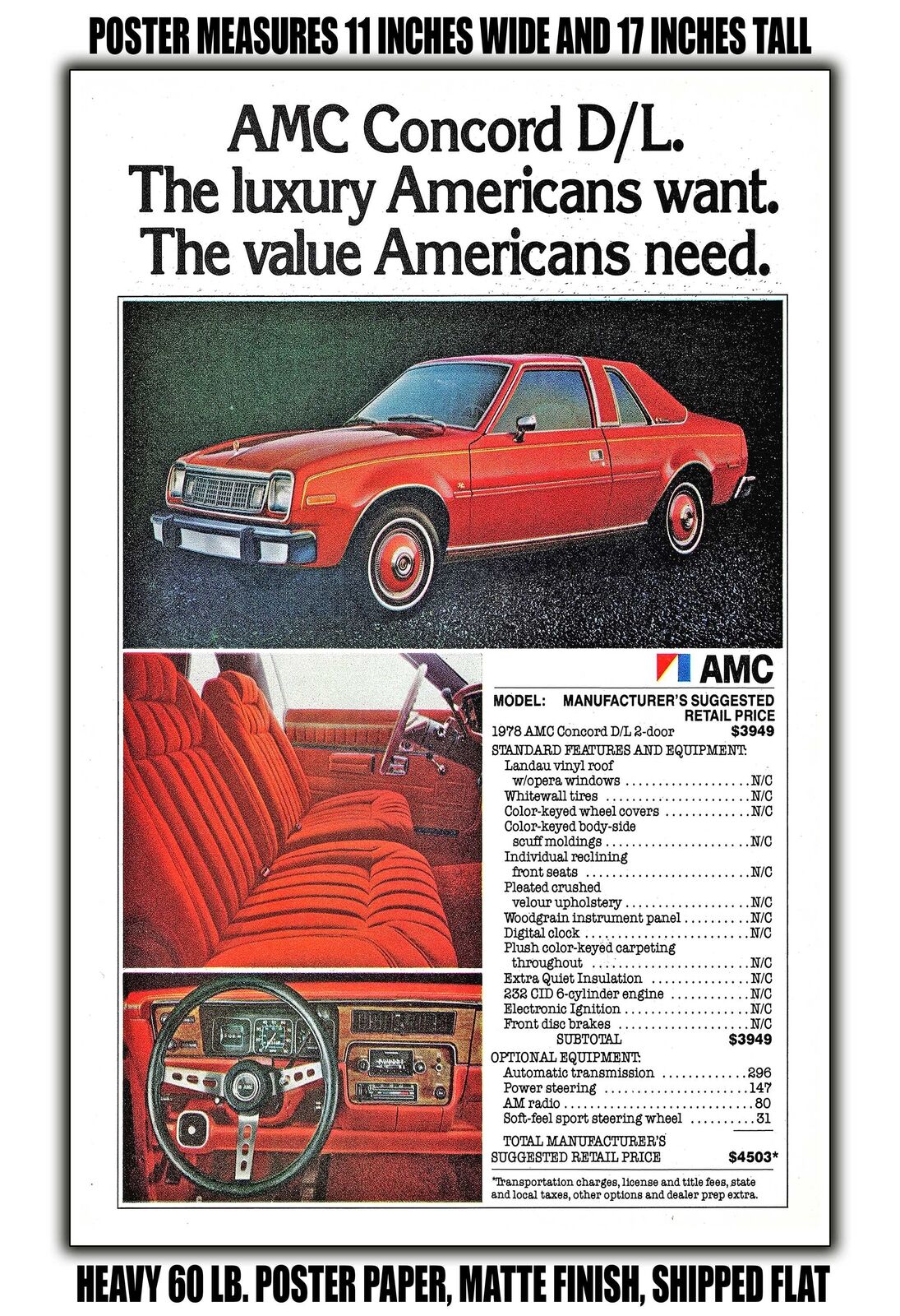 11x17 POSTER - 1978 AMC Concord D/L