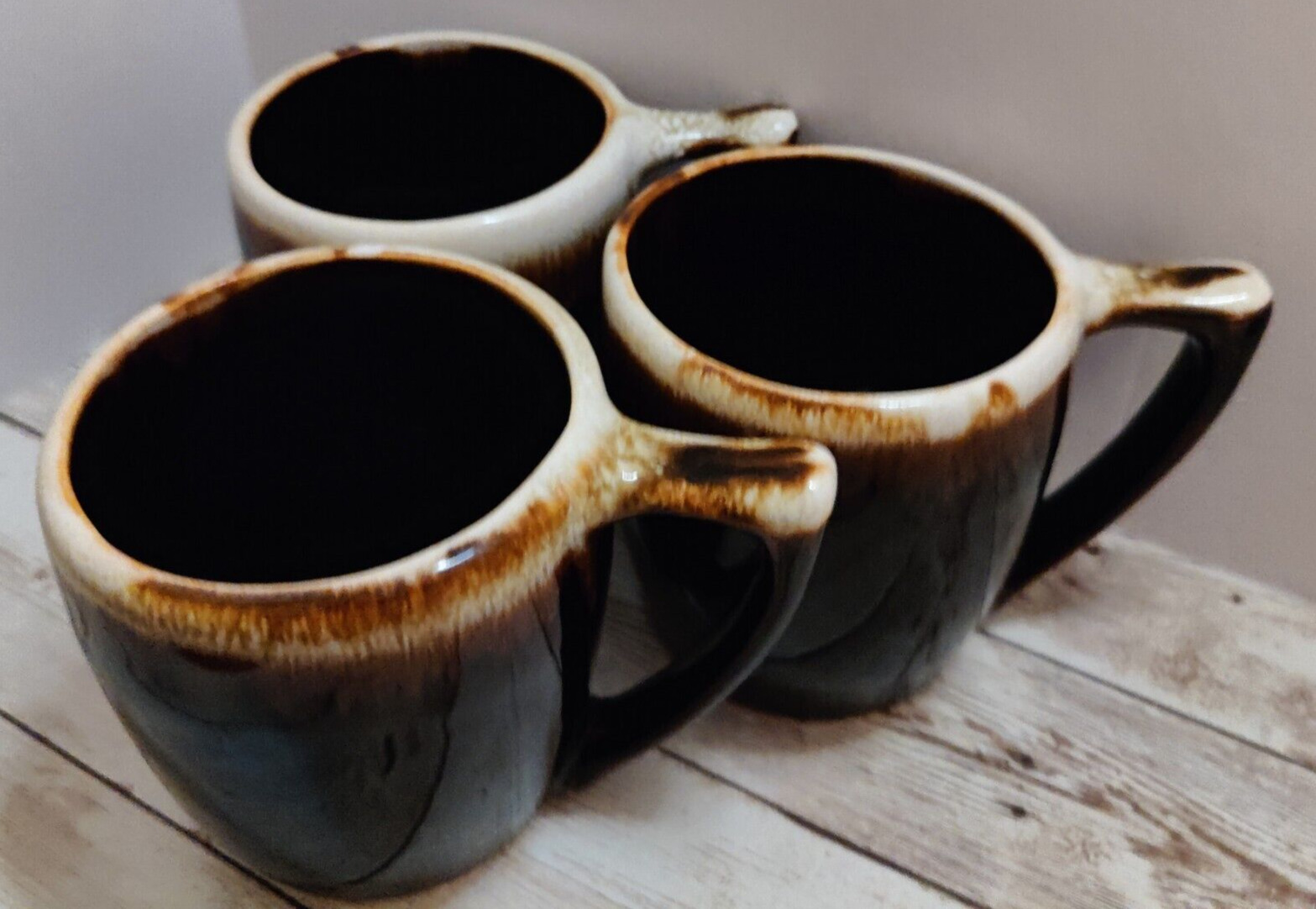 3 ~ Brown Drip Ceramic/ Pottery Mugs ~ 8ozs ~ Coffee/ Tea 