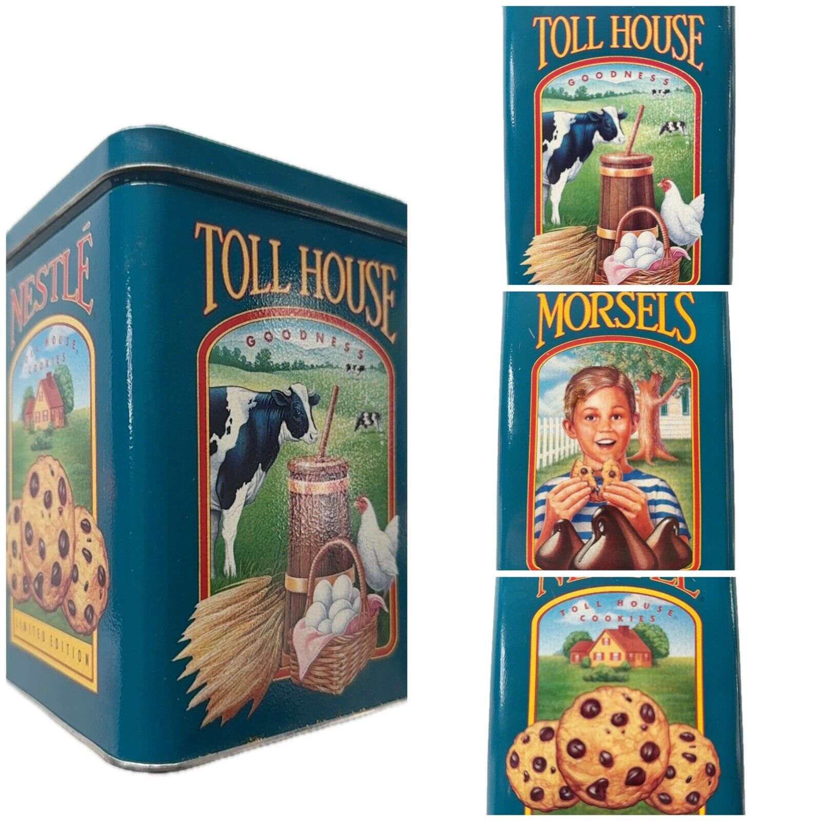 Nestle Toll House Tin Limited Edition Cookies Morsels Farm Cow Chicken Vintage