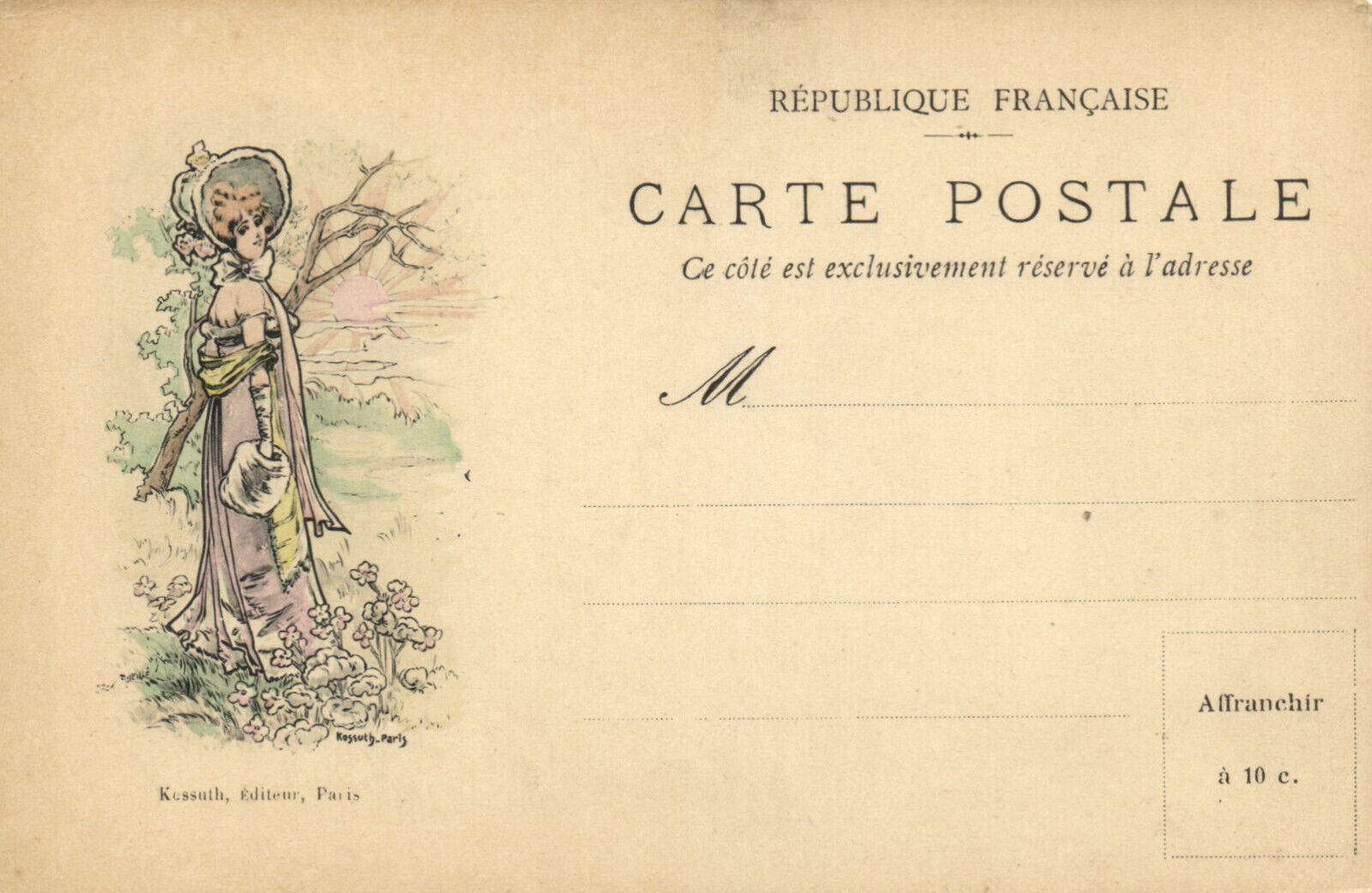 PC ARTIST SIGNED, KOSSUTH, ART NOUVEAU, LADY, Vintage Postcard (b52165)