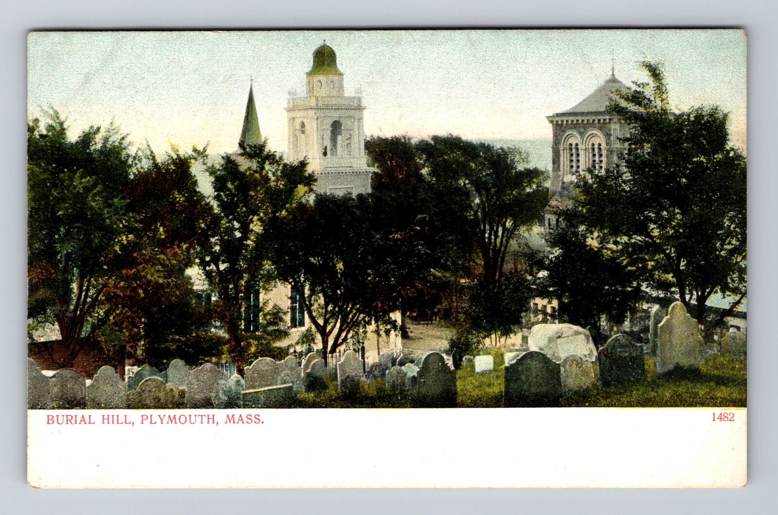 Plymouth MA-Massachusetts, Scenic View Burial Hill, Antique Vintage Postcard