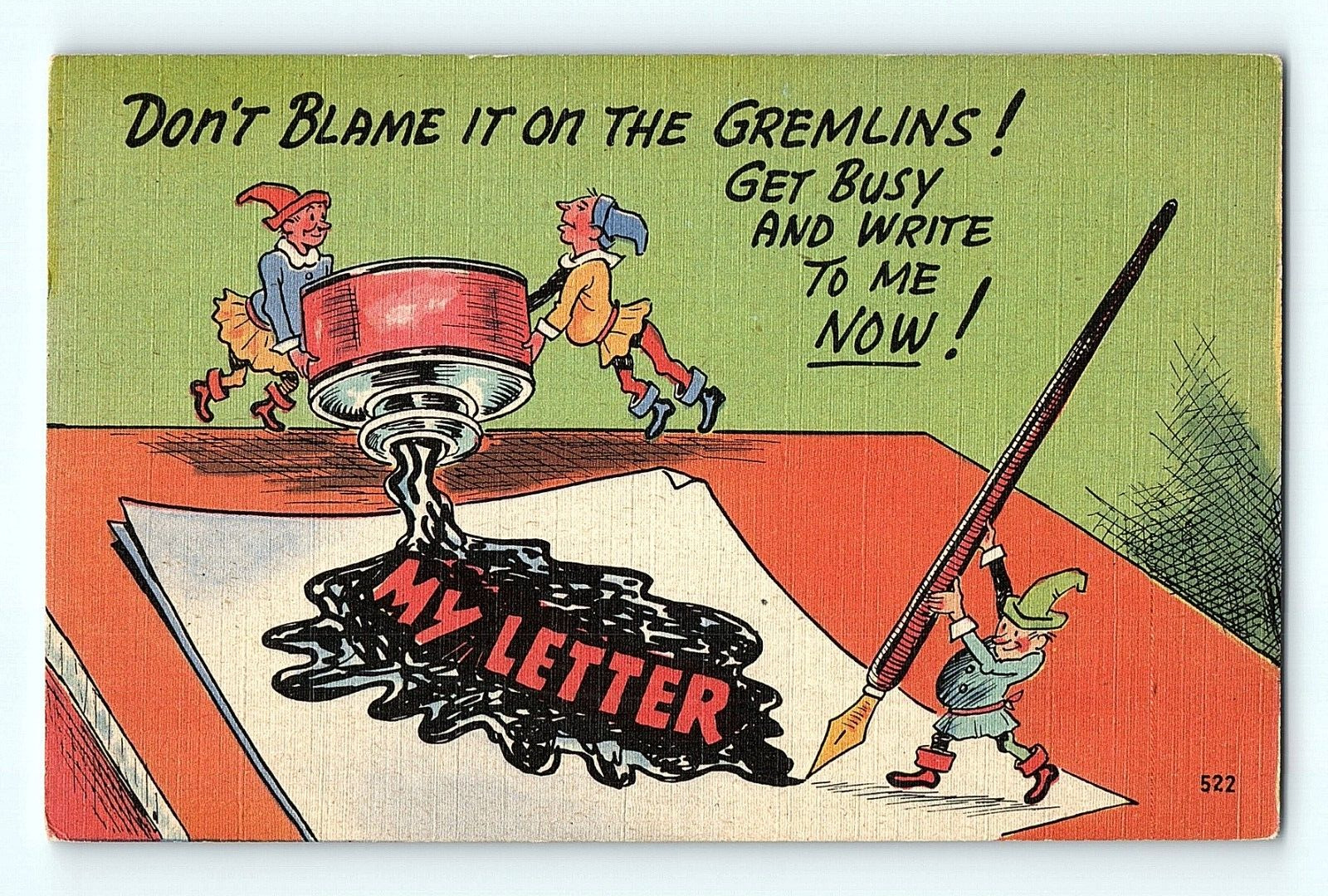Don\'t Blame it on the Gremlins Letter Writing Cartoon Vintage Humor Postcard E4