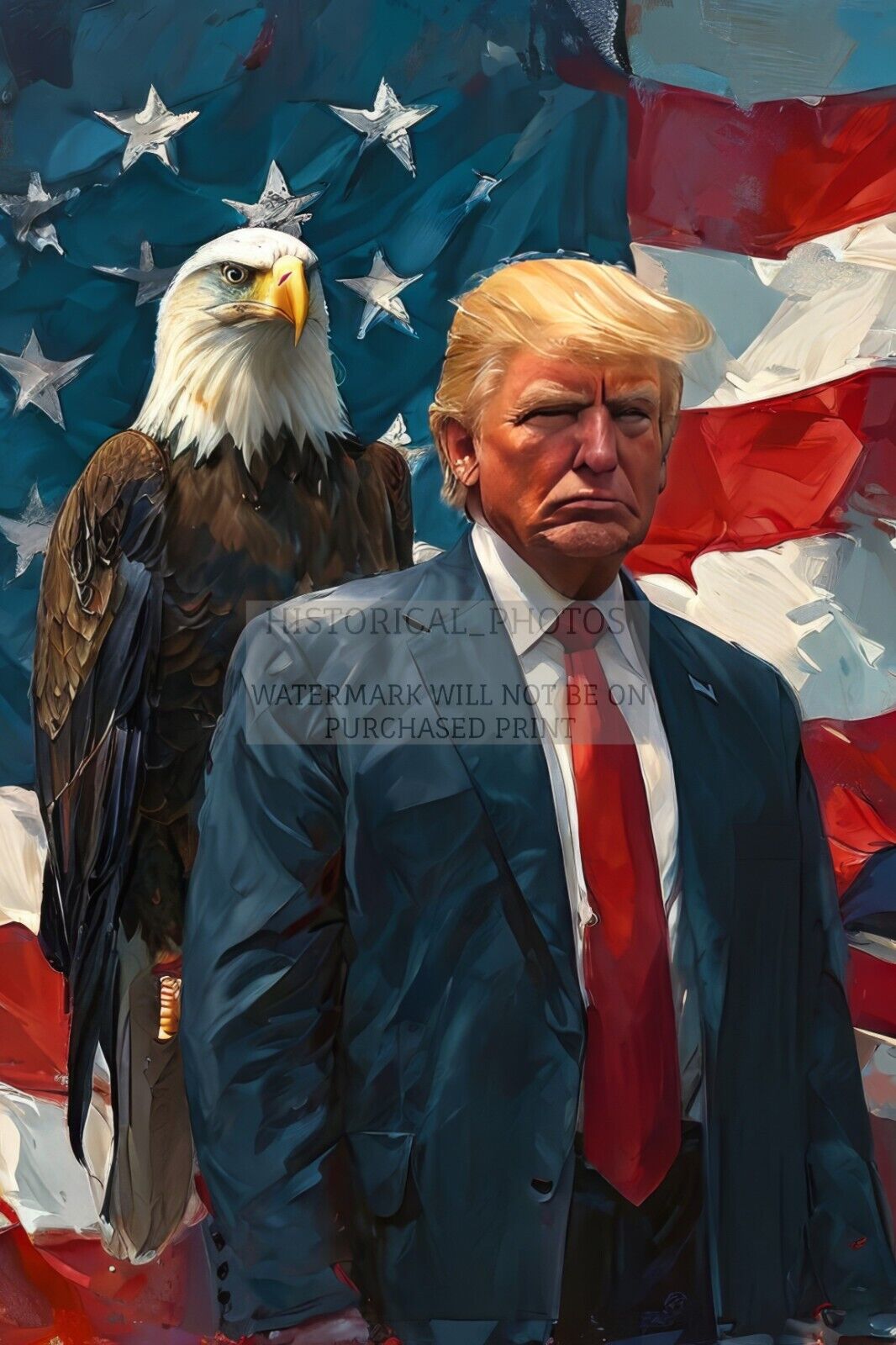 PRESIDENT DONALD TRUMP EAGLE ON SHOULDER PATRIOTIC AMERICAN FLAG 4X6 POSTCARD