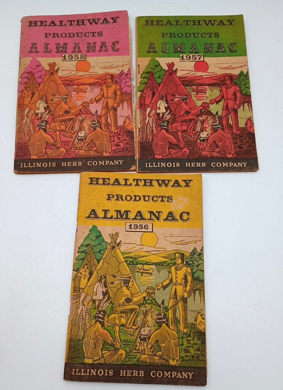 Healthway Products Almanac 3 Booklets 1956-58  Illinois Herb Company