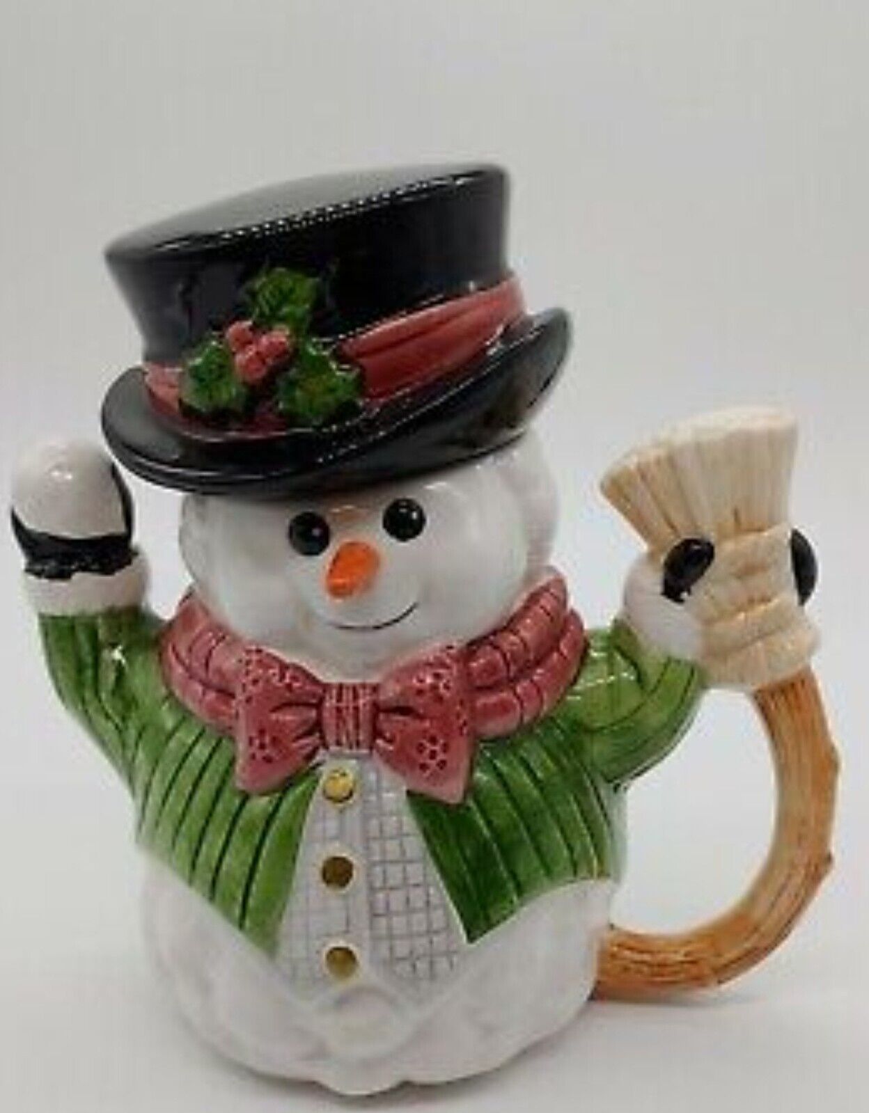 Fitz & Floyd Omnibus Vintage 1990 Hand Painted Ceramic Snowman Teapot Chocolate