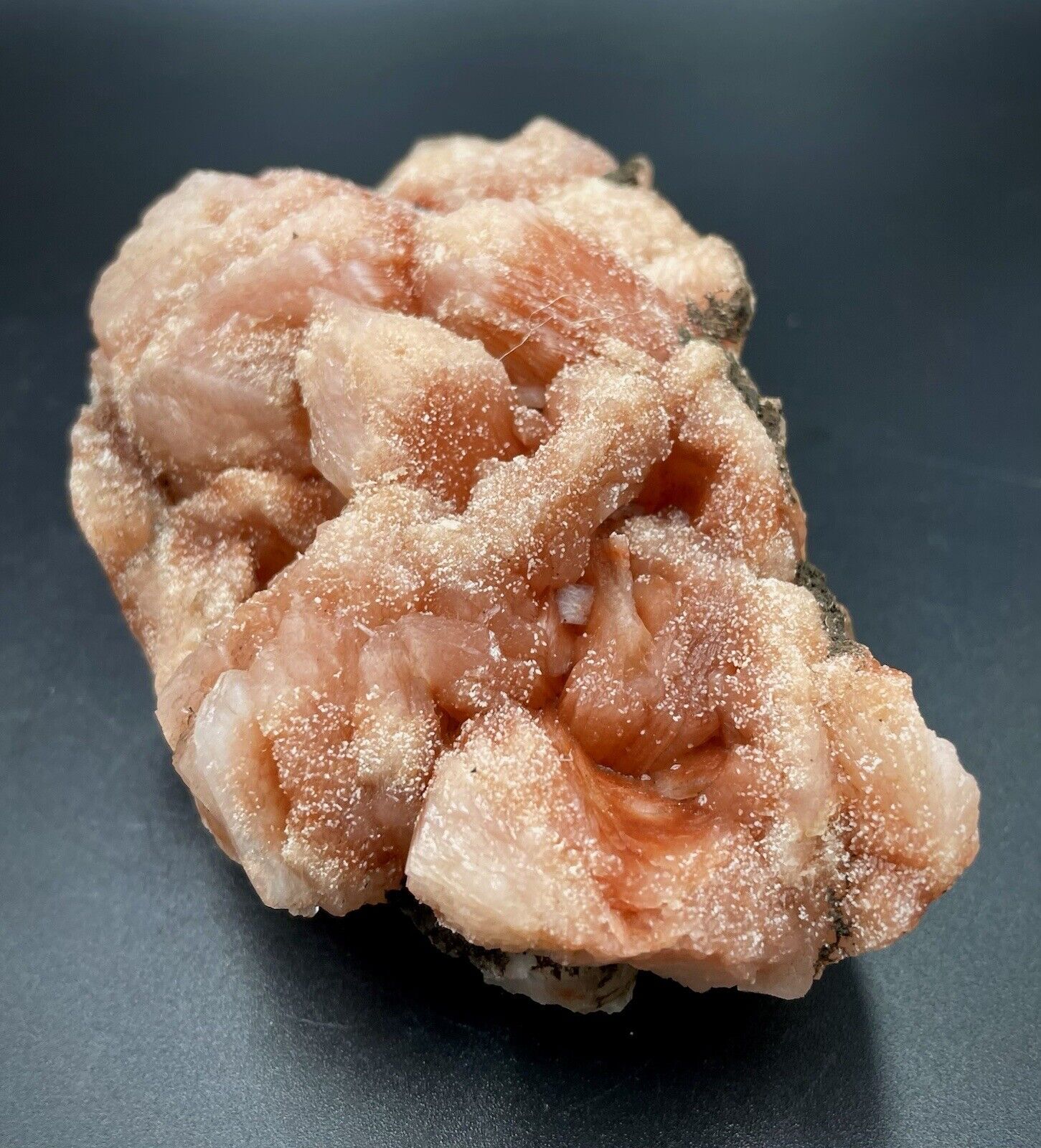 Druzy India red pink peach stilbite crystal cluster mineral specimen zeolites