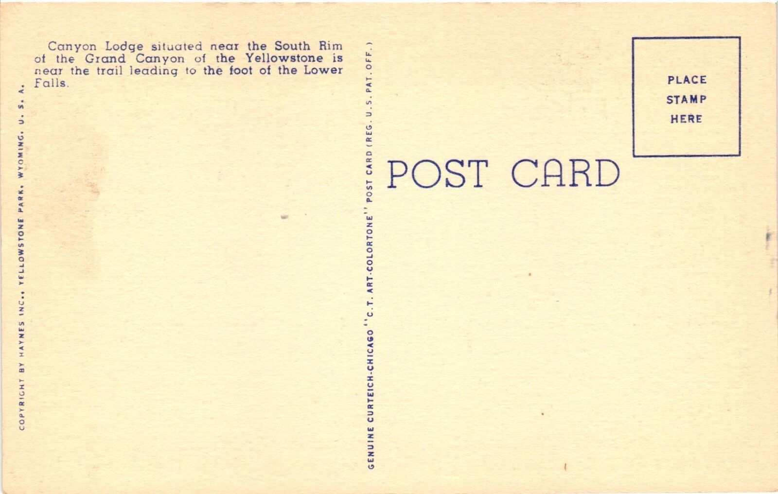 Vintage Postcard- CANYON LODGE, YELLOWSTONE NATIONAL PARK, WY.