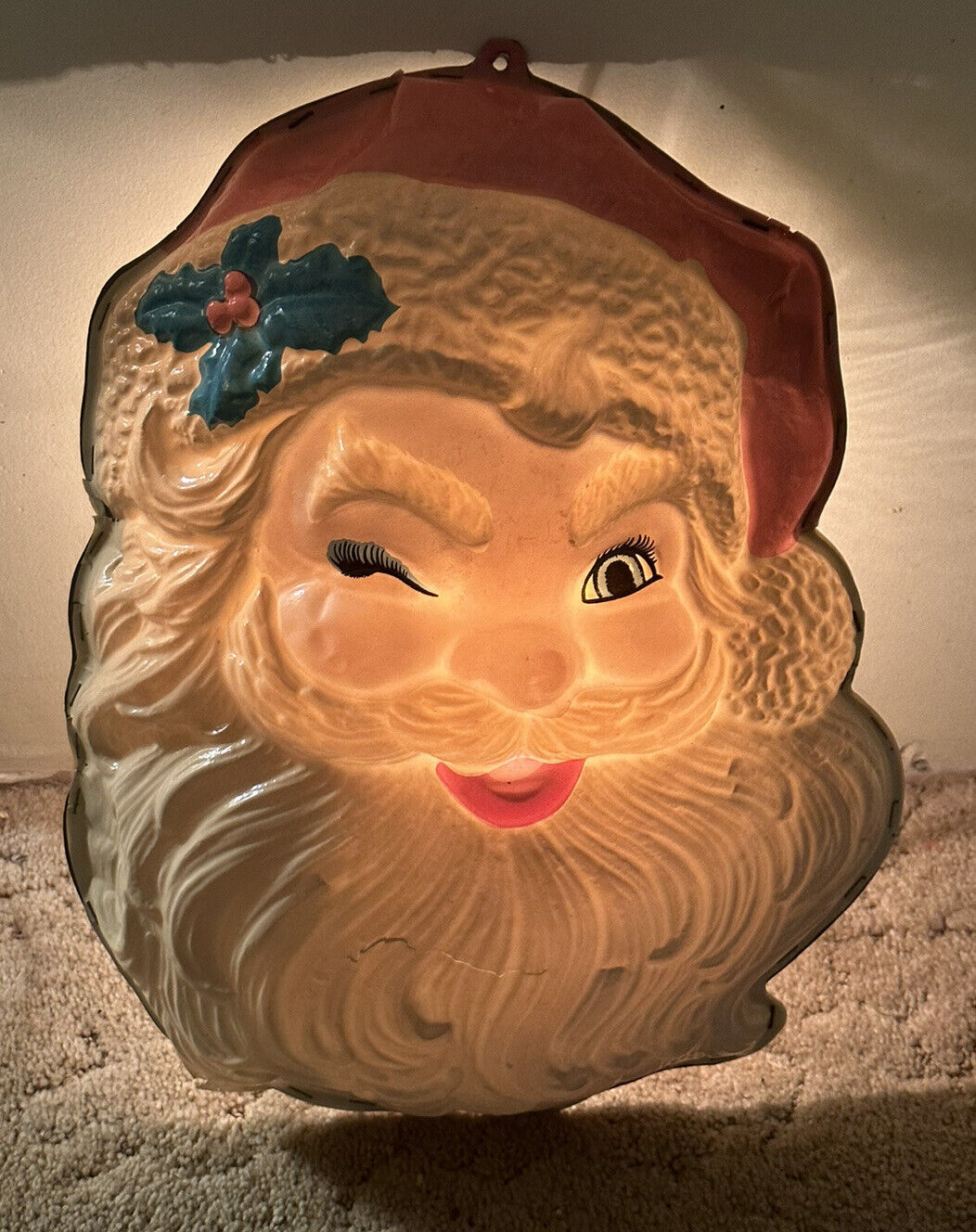 Vintage Artform Industries Christmas Lighted Winking Santa Face 18x15 (READ)