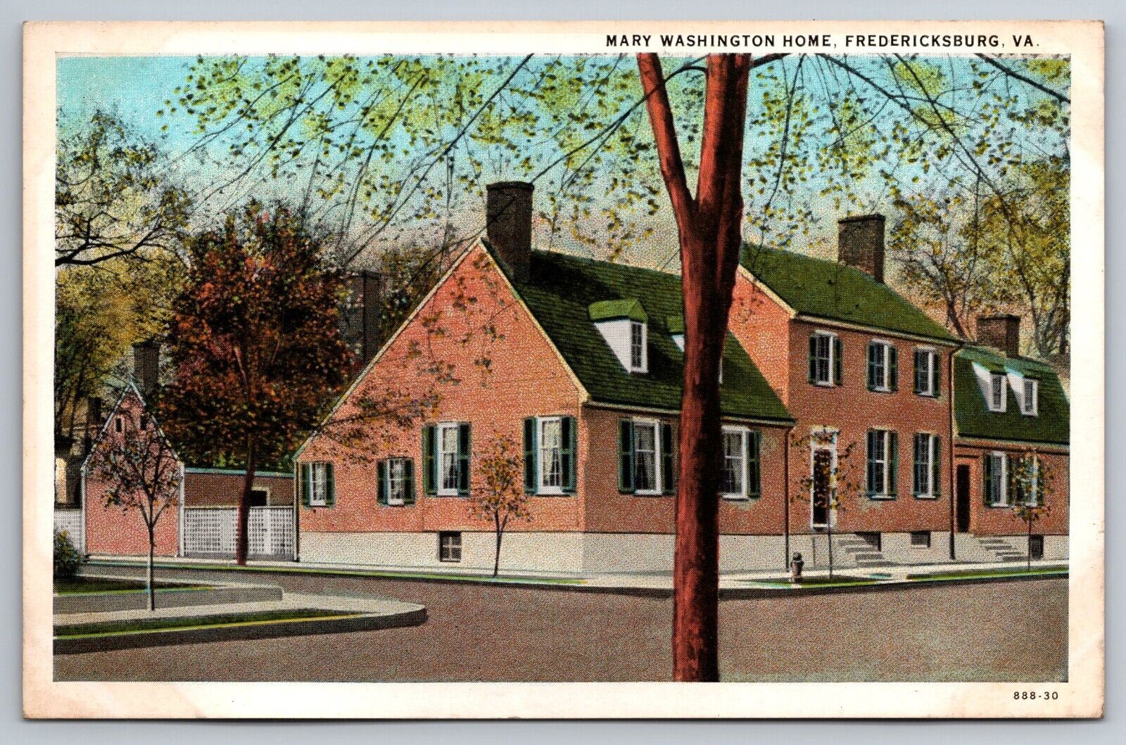 Mary Washington Home. Fredericksburg, Virginia Postcard. VA
