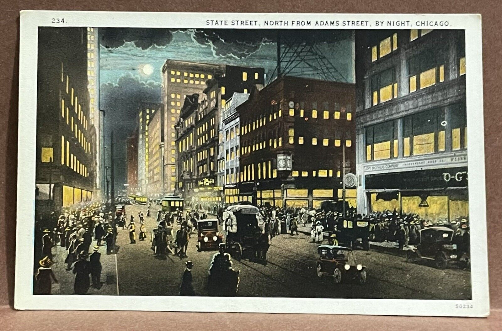 Postcard ~ CHICAGO IL ~ STATE STREET North from ADAMS STREET By NIGHT ~ 1930's