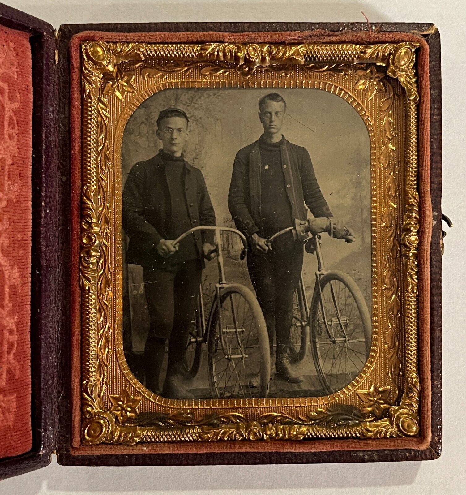 1890's Ambrotype - Antique Photo of Two Men on Bicycles