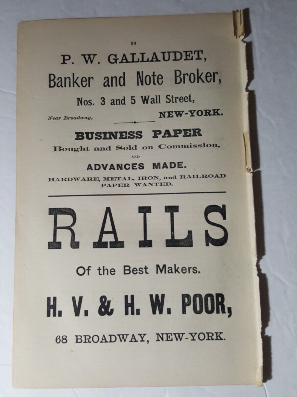 1873 print ad P.W. GALLAUDET BANKER & NOTE broker  3 wall st NYC 