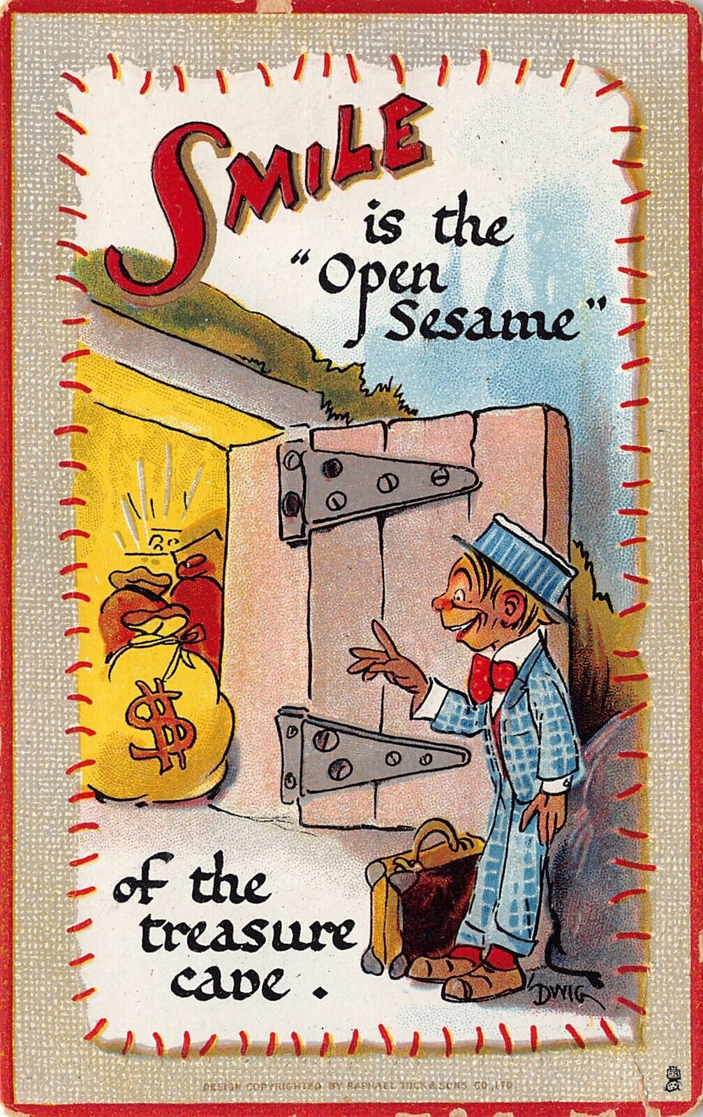 Dwig Comic Postcard Smile Is The Open Sesame Treasure Cave Tuck Artist Signed