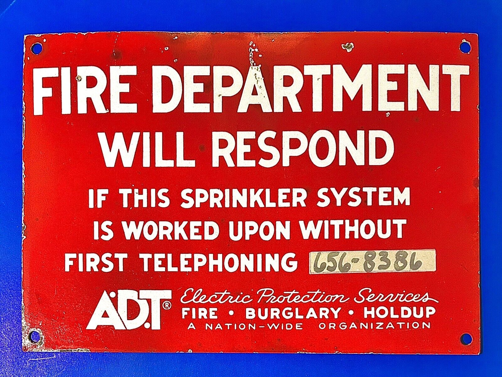 Vintage ADT Fire Alarm System 10”x 7” Sign