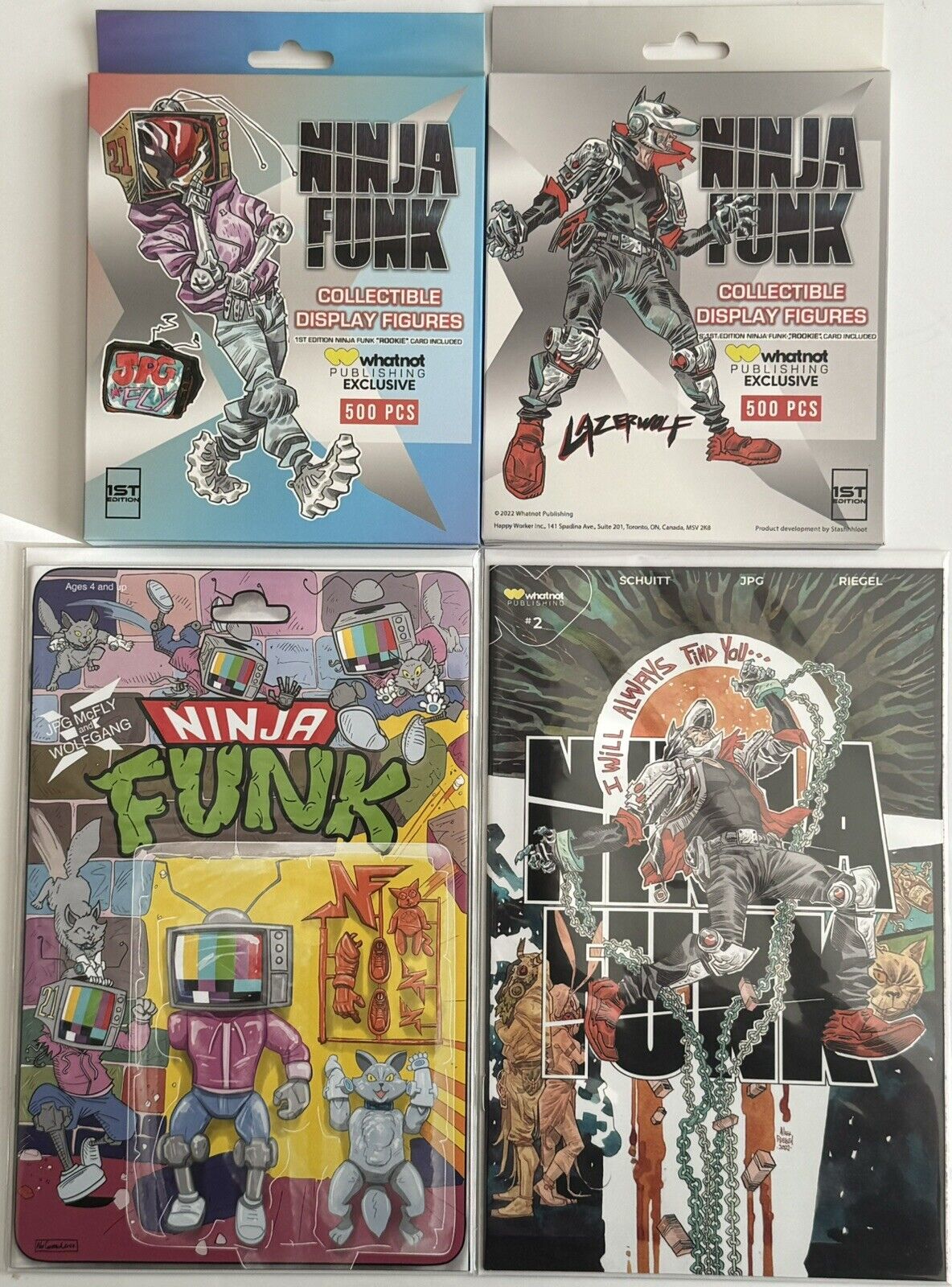 Ninja Funk #1 & 2 / 2 Collectible Display Figures JPG McFly-LazerWolf/W Cards