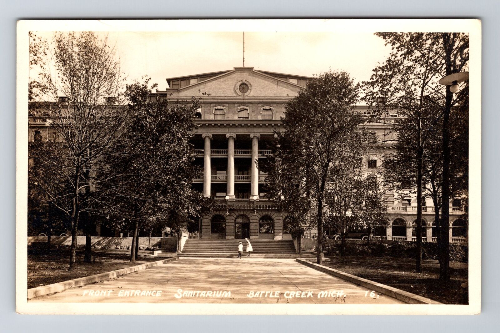 Battle Creek MI RPPC Front Entrance at Sanitarium Real Photo 1910 Old Postcard