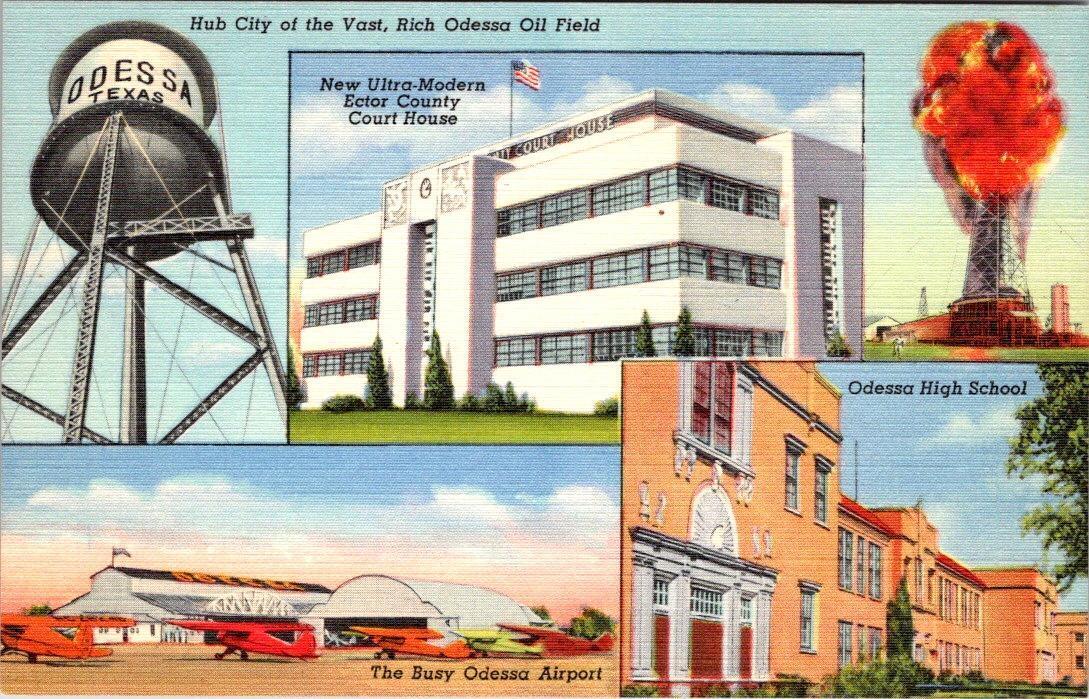 Odessa, TX Texas  AIRPORT/Planes~WATER TOWER~ECTOR COUNTY COURT HOUSE Postcard