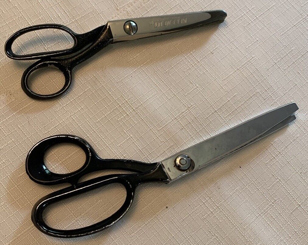2 Vintage Pinking Shears 9 inch & 7.5 inch Blades, sewing