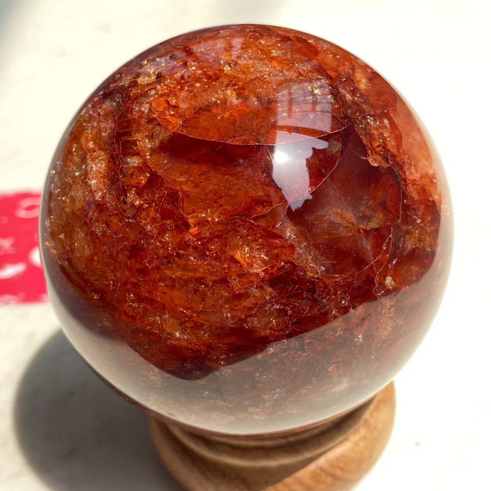 1.18LB TOP Natural Polished Red Gel Flower Quartz Crystal Ball Healing R34