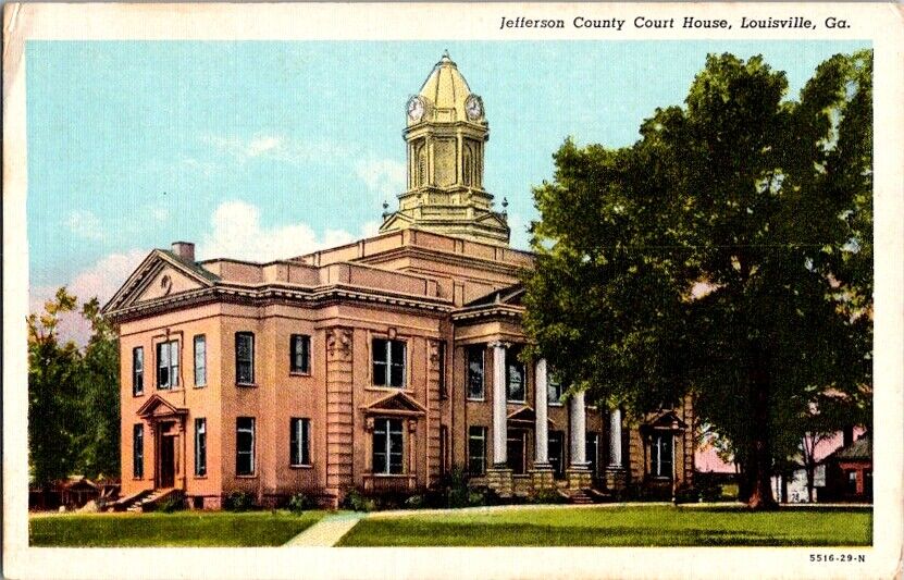 Vintage Postcard Jefferson County Court House Louisville GA Georgia        G-128