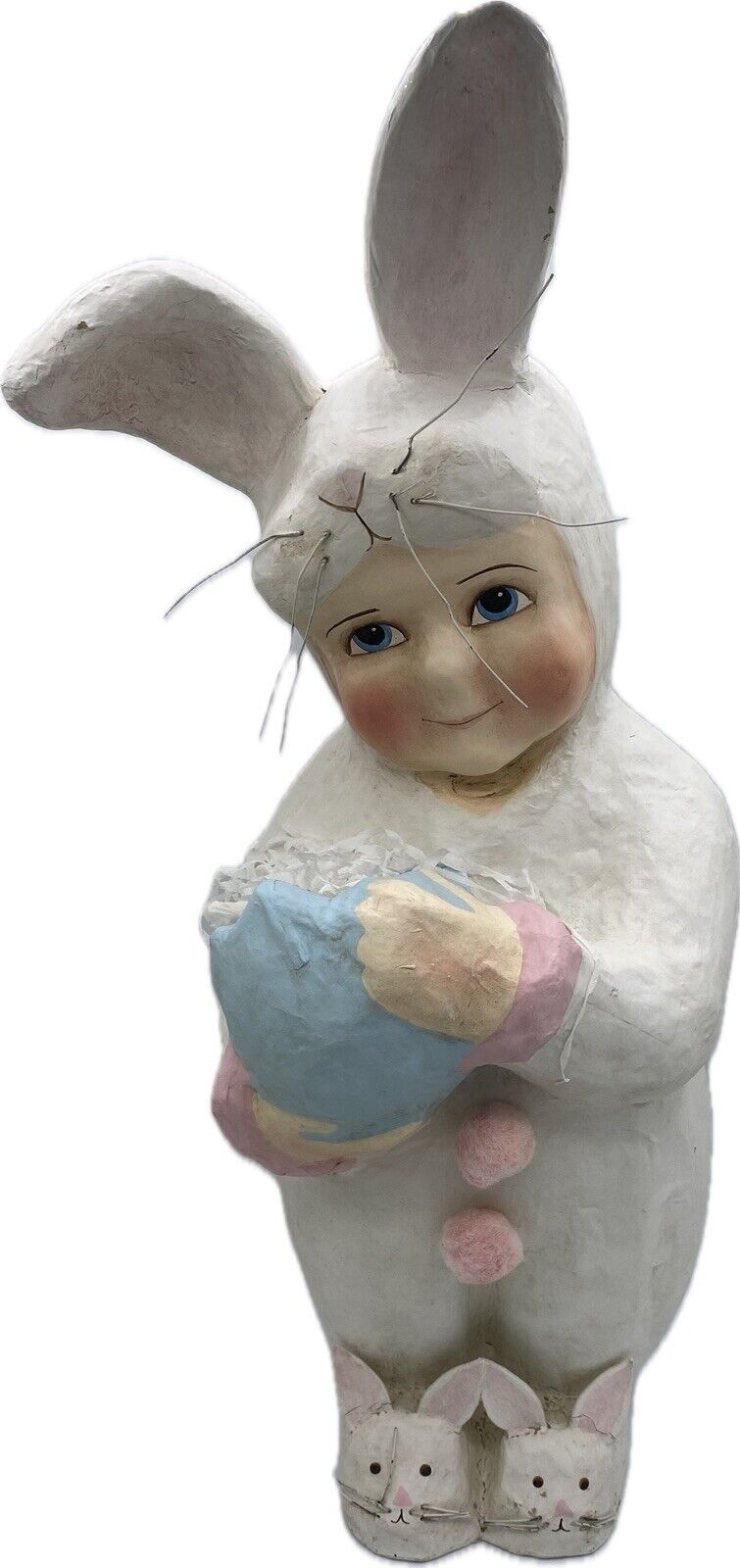 Bethany Lowe Designs Easter Bunnykins Bunny Girl Egg  Rabbit Paper Mache 19”