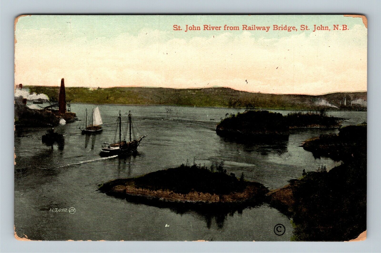 St John NB, St John River, Bridge, New Brunswick Canada c1911 Vintage Postcard