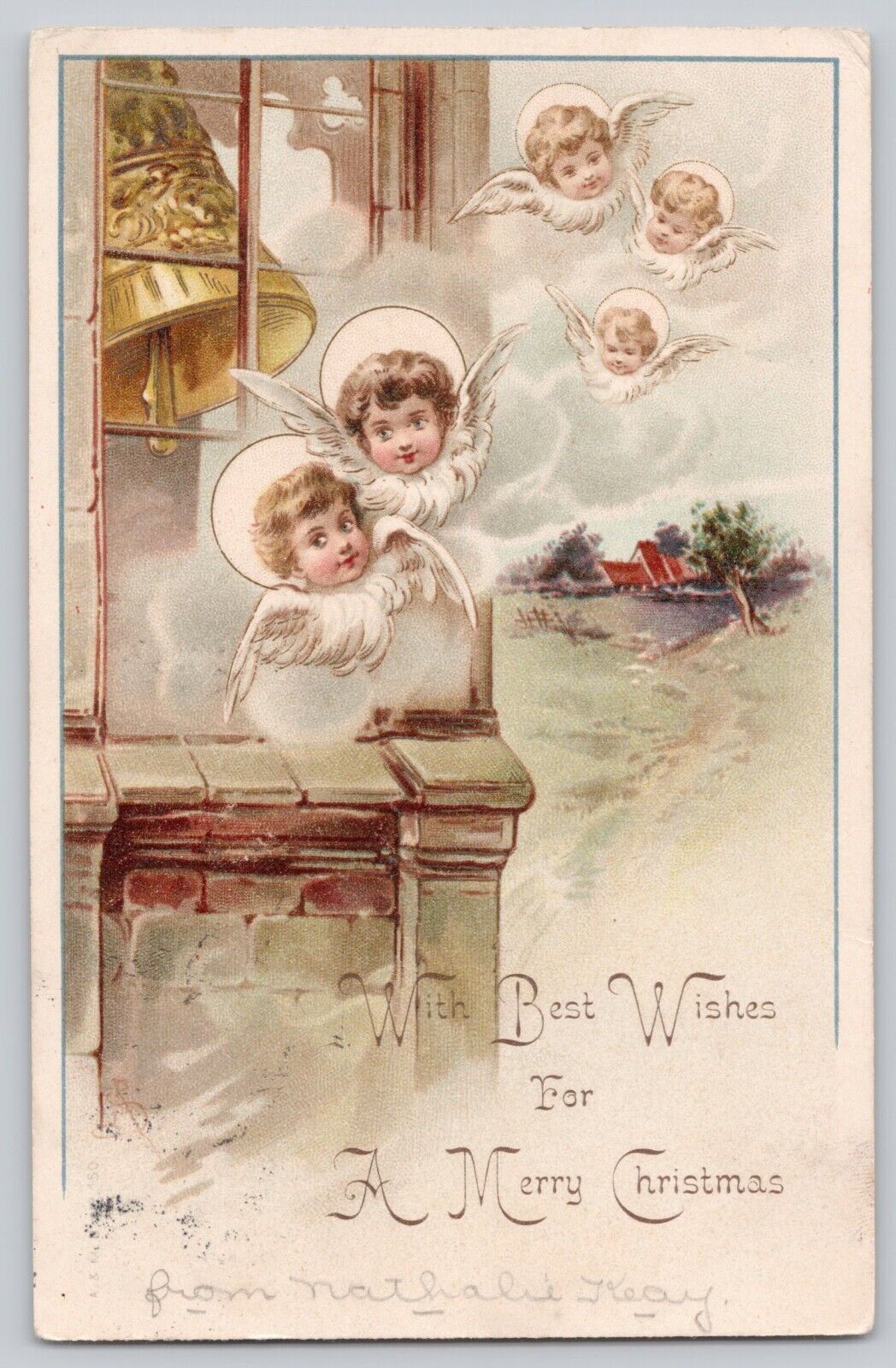 Postcard Christmas Greetings Cherubs Undivided Back c 1905