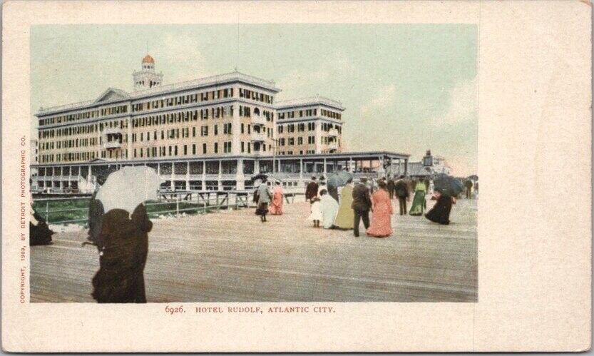 1903 ATLANTIC CITY, New Jersey Postcard HOTEL RUDOLF Boardwalk Scene Unused