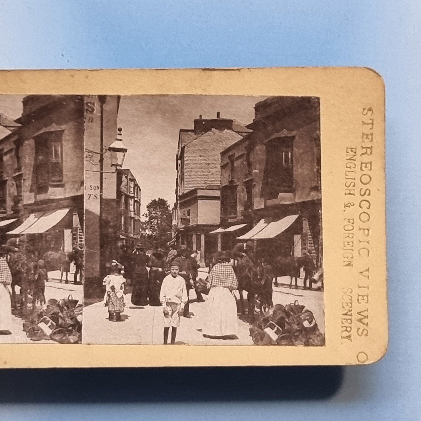 Tenby Pembrokeshire Stereoview 3D C1880 High Street Shops Victorian Crowd Wales