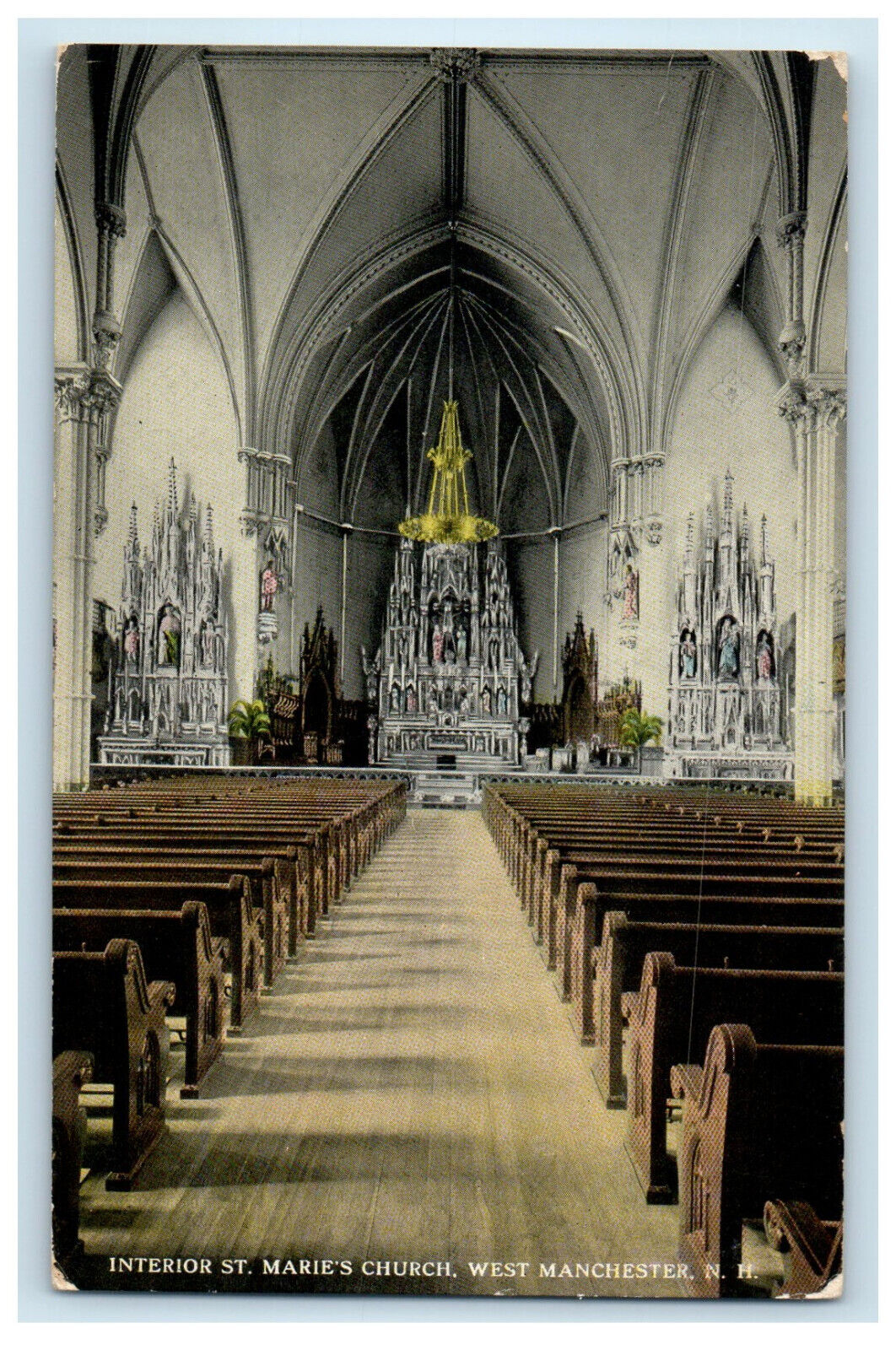 1913 Interior St. Marie's Church West Manchester NH Posted Antique Postcard