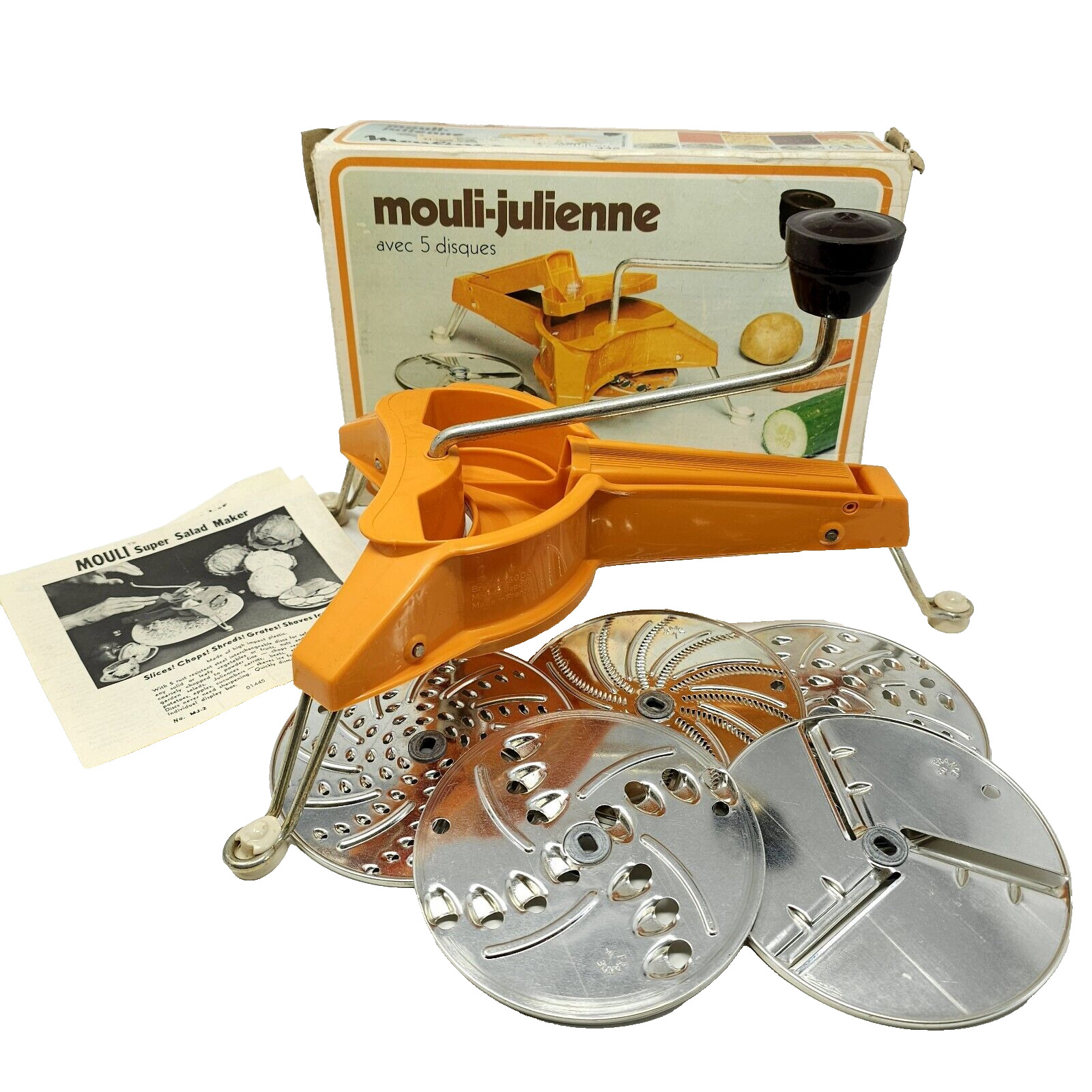 Vintage Moulinex 445 Mouli-Julienne 5 Disc Slicer Shredder French Salad Chopper