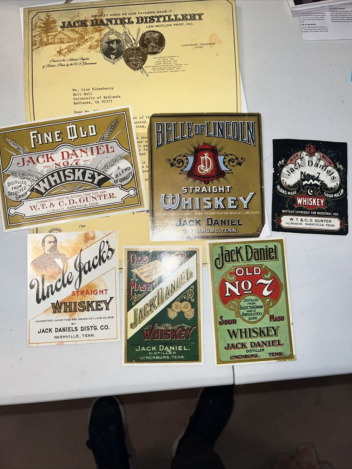 Jack Daniels 1982 Reproduction Labels With Authentic Letter