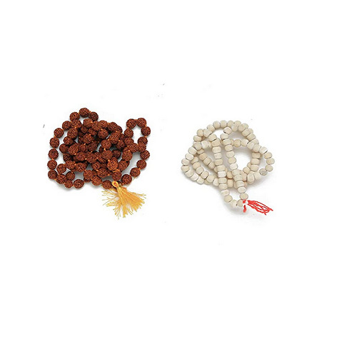 Rudraksha and White Japa Mala Kanthi 108 + 1 Beads Mala Natural Religious Rosary