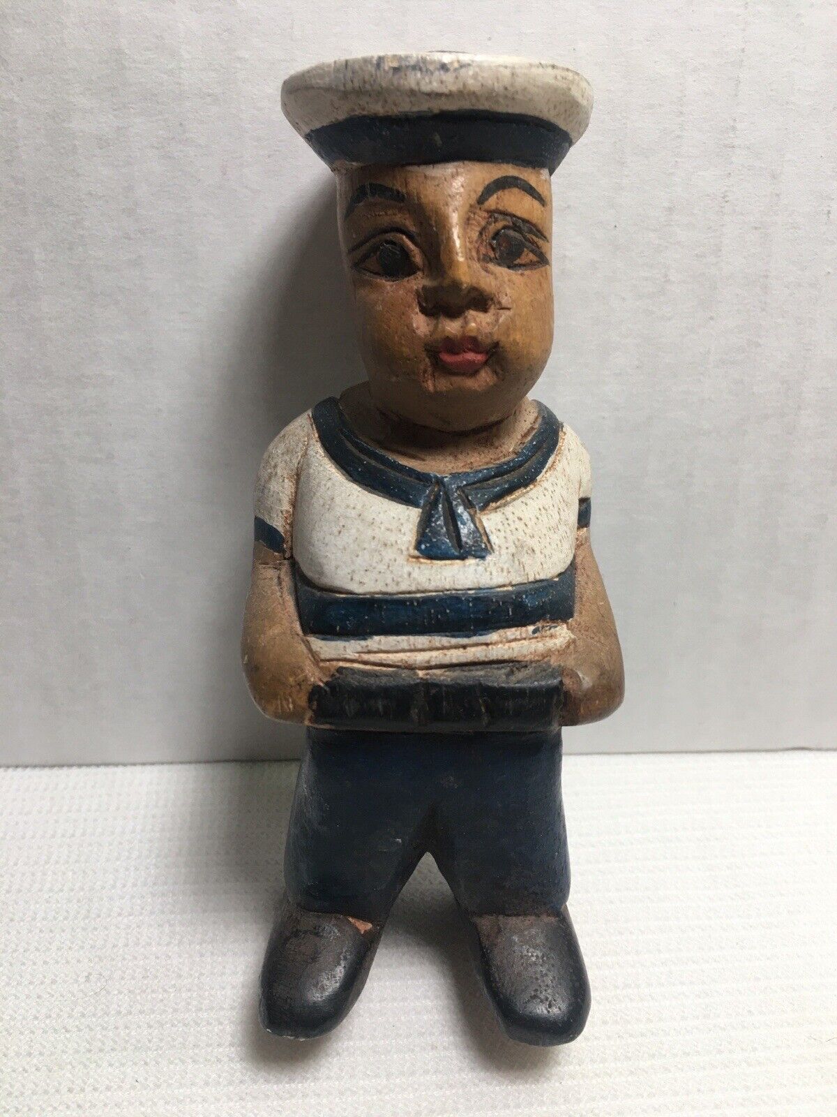 Vintage Figurine Hand Carved Wood Statue Sailor Boy