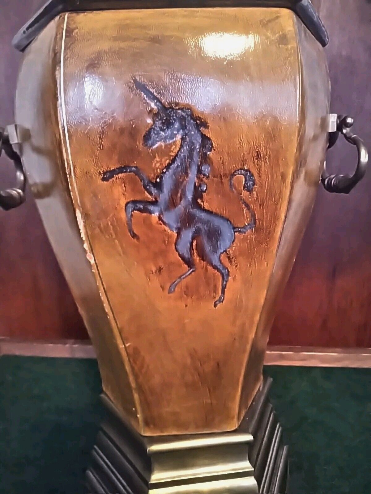 Rare Vintage 36 Inch 1977 Chapman Brass Unicorn Lamp Leather Wrapped,, Works