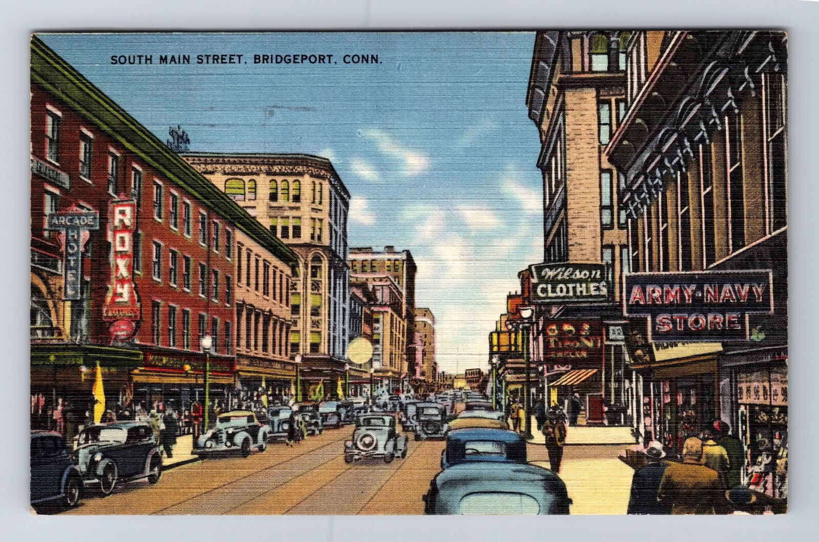 Bridgeport CT-Connecticut, South Main Street, Advertise, Vintage c1942 Postcard