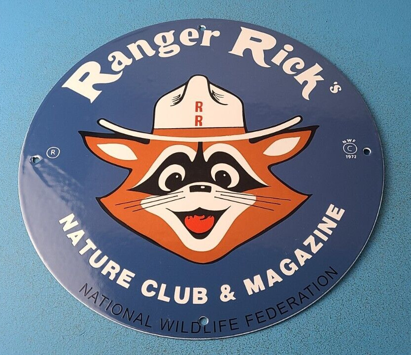 Vintage Wildlife Sign - Ranger Rick Nature Magazine Porcelain Gas Pump Sign