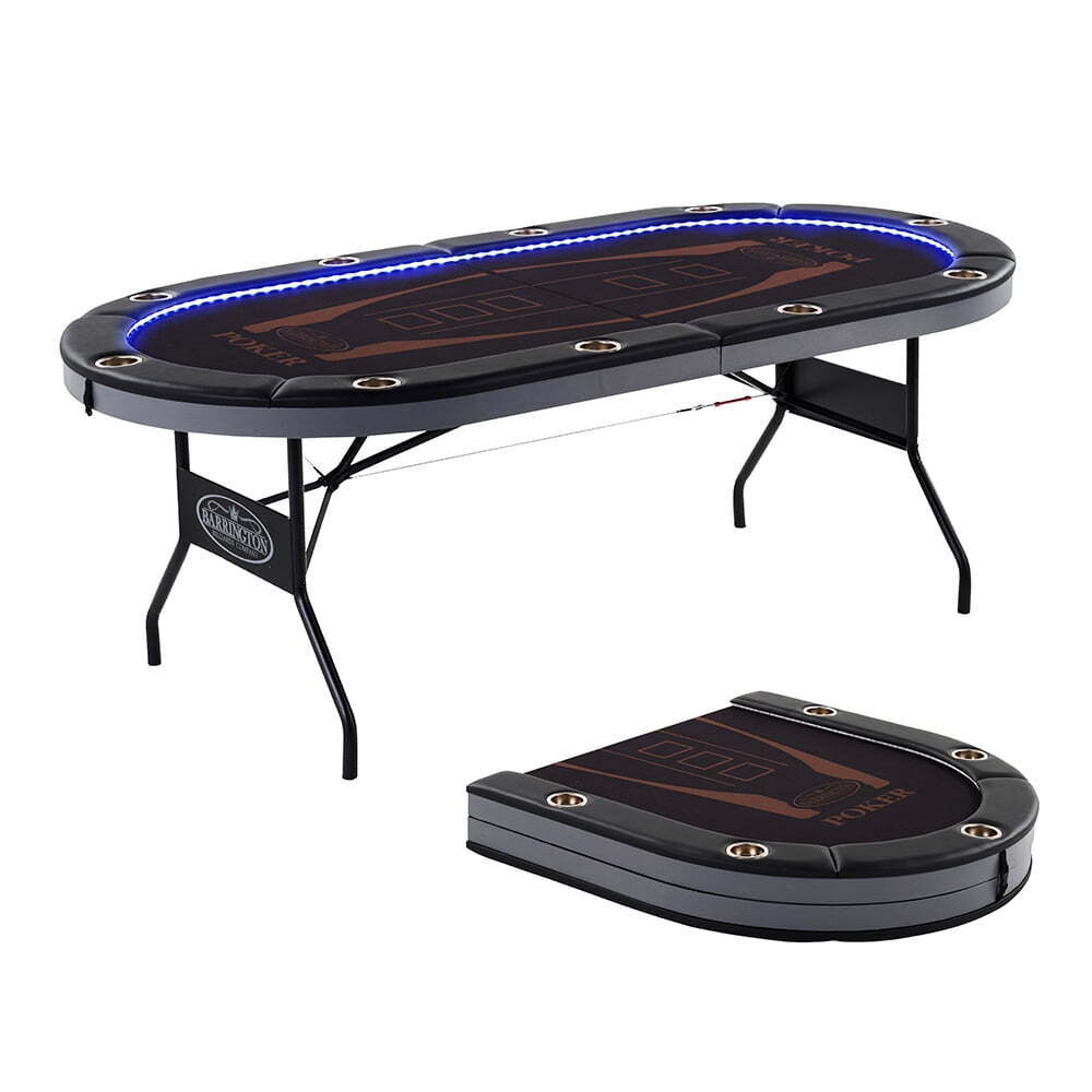 Poker Table 10 Player Premium Stable Portable Foldable In-Laid Built LED Lights